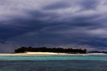 Image showing  cloudy hill  and boat