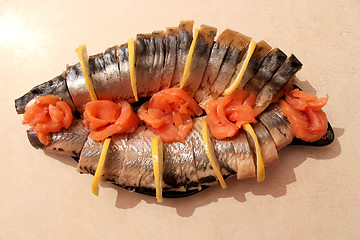 Image showing Dish with mackerel of cold smoking and lemon