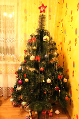 Image showing harmonous and dressed up New Year's fur-tree