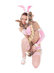 Image showing Sexy Woman in Rabbit Costume with Boa