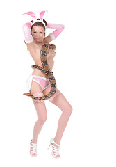 Image showing Sexy Woman in Rabbit Costume with Boa