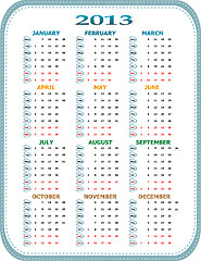 Image showing Simple 2013 year calendar