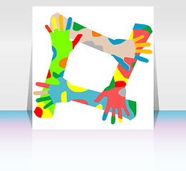 Image showing flyer or cover design with happy collaborating hands