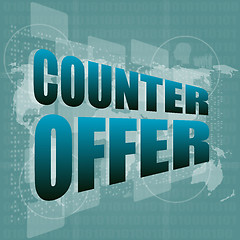 Image showing counter offer words on digital screen background with world map