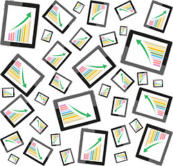 Image showing tablet pc computer profit concept, green arrow and business growth chart