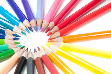 Image showing Multicolored pencils, round shape