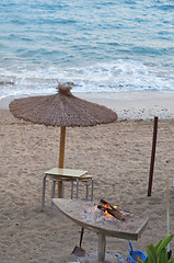 Image showing Umbrella on the beach in sunset