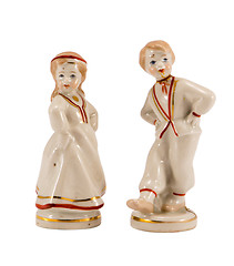 Image showing two ceramic toy decor dancers boy girl on white 