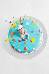 Image showing Blue birthday cake - top view