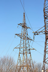 Image showing high voltage post against the blue sky