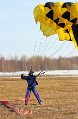 Image showing Parachutist Jumper in the helmet after the jump