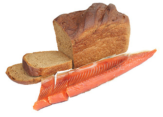Image showing black bread and red fish isolated on white background