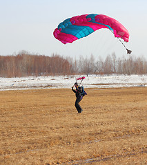 Image showing Parachutist Jumper in the helmet after the jump