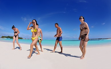 Image showing group of happy young people have fun on bach