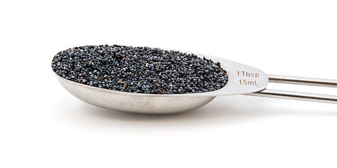 Image showing Poppy seeds measured in a metal tablespoon