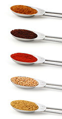 Image showing Spices measured in metal teaspoons