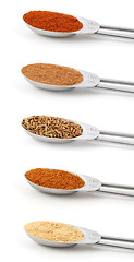 Image showing Spices measured in metal teaspoons