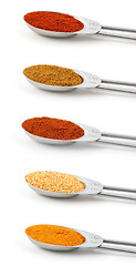 Image showing Spices measured in metal teaspoons