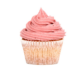 Image showing Tasty cupcake with pink frosting