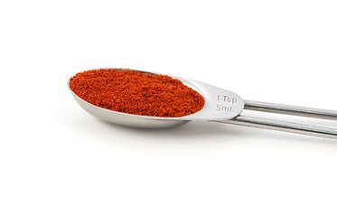 Image showing Chilli powder measured in a metal teaspoon
