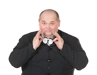 Image showing Portrait elegant very fat man in suit and bow