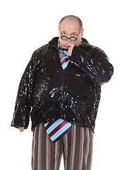 Image showing Obese man with an outrageous fashion sense