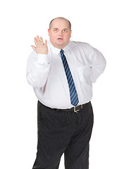 Image showing Obese businessman making gesturing