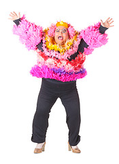 Image showing Cheerful man, Drag Queen, in a Female Suit