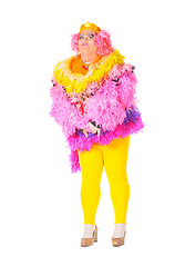 Image showing Cheerful man, Drag Queen, in a Female Suit