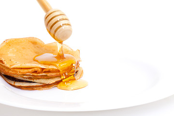 Image showing Delicious Freshly Prepared Pancakes with Honey