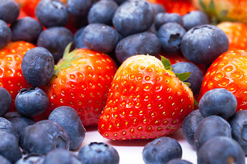 Image showing Heap Fresh Strawberries and Blueberries