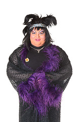 Image showing Cheerful man, Drag Queen, in a Female Suit
