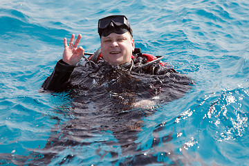 Image showing Scuba Diver on the surface of the water