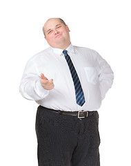 Image showing Obese businessman making gesturing