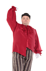 Image showing Obese man in a red costume and bowler hat