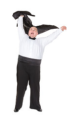 Image showing Very overweight cheerful businessman, on white background