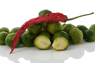 Image showing Fresh brussels sprout and dried chile