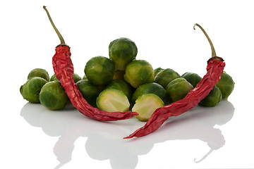 Image showing Fresh brussels sprout and dried chile