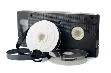 Image showing Two videotapes and reel