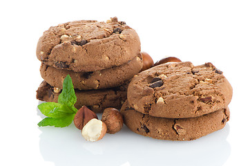 Image showing Chocolate cookies with mint leaves