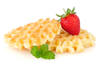 Image showing Waffles and strawberry