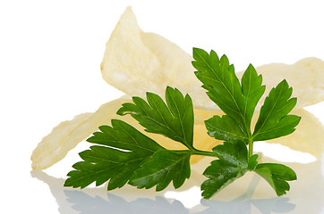 Image showing Potato chips and parsley