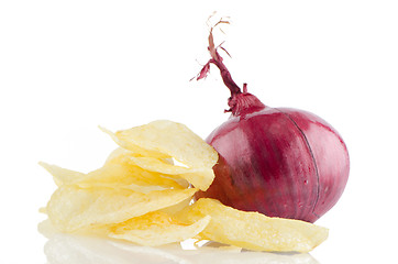 Image showing Potato chips and onion