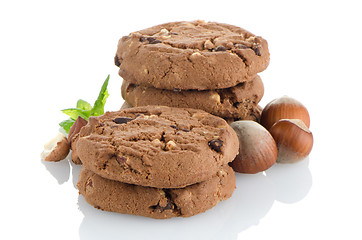 Image showing Chocolate cookies with mint leaves