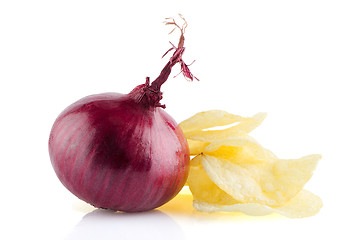 Image showing Potato chips and onion