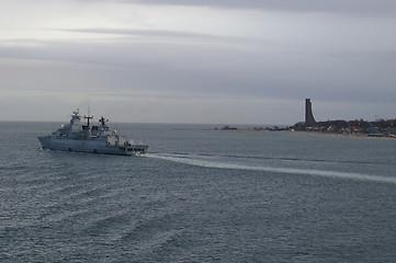 Image showing German naval ship passing Laboe