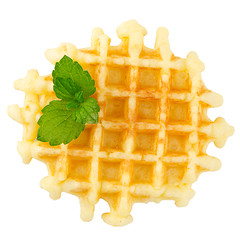 Image showing Sweet waffle with mint leaves