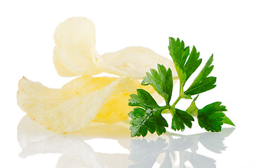 Image showing Potato chips and parsley