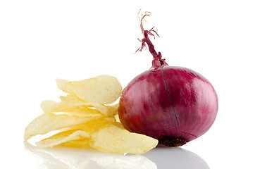 Image showing Potato chips and onion