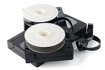 Image showing Two videotapes and reel